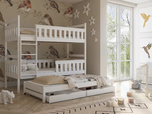 Lavezzy Solid Wood Bunk Bed with Roll-Out Trundle and Ample Storage Space