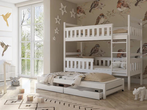 Lavezzy Solid Wood Bunk Bed with Roll-Out Trundle and Ample Storage Space