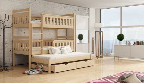 Lavezzy Solid Wood Bunk Bed with Roll-Out Trundle and Ample Storage Space