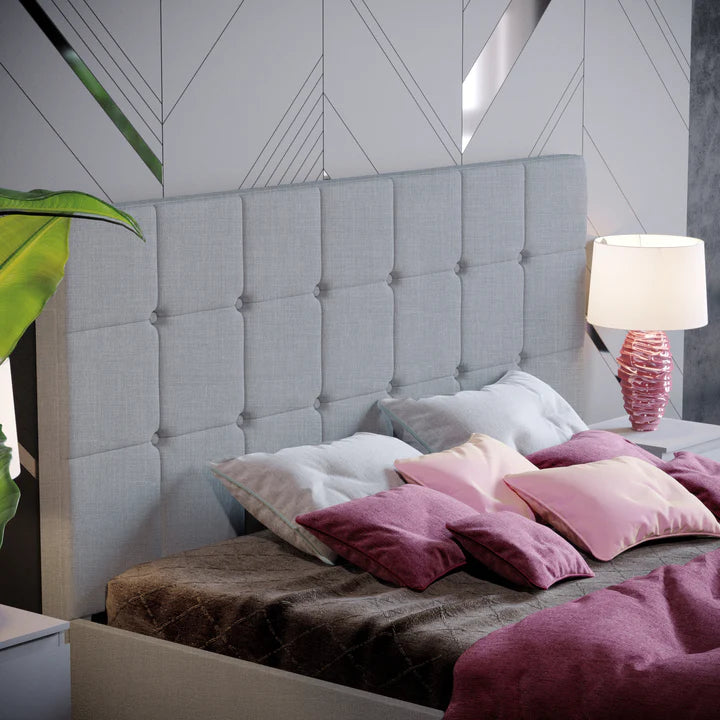 Muvazzi King Size Ottoman Bed in Linen Grey With Large Underbed Storage & Headboard