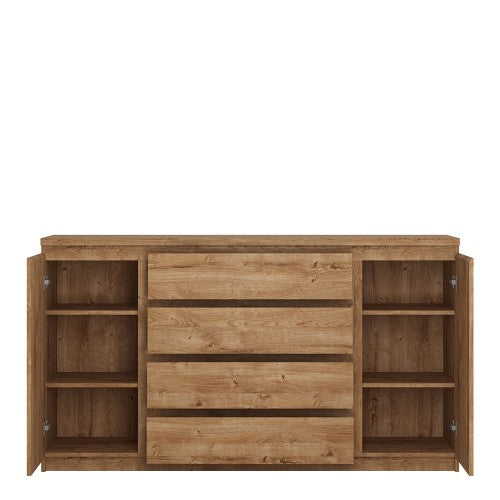 Fribo 2 door 4 drawer wide sideboard in White Living Room Cupboard Storage Unit in Oak
