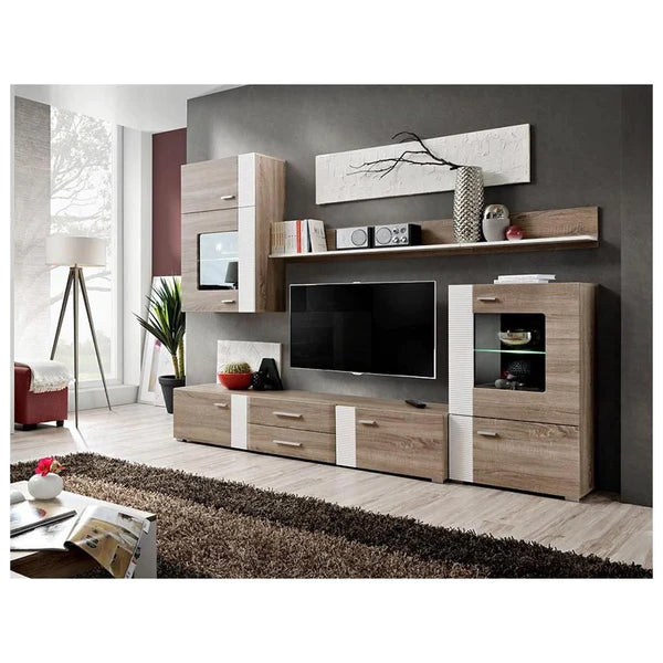 Luscanny Palpezzy Polished Oak Wooden TV Entertainment Dispaly Unit 240cm