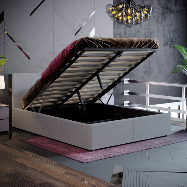 Muvazzi Double Light Grey Ottoman Bed With Large Underbed Storage