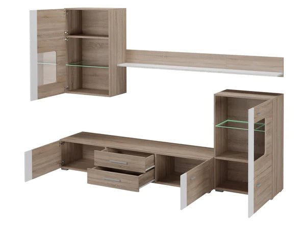 Luscanny Palpezzy Polished Oak Wooden TV Entertainment Dispaly Unit 240cm