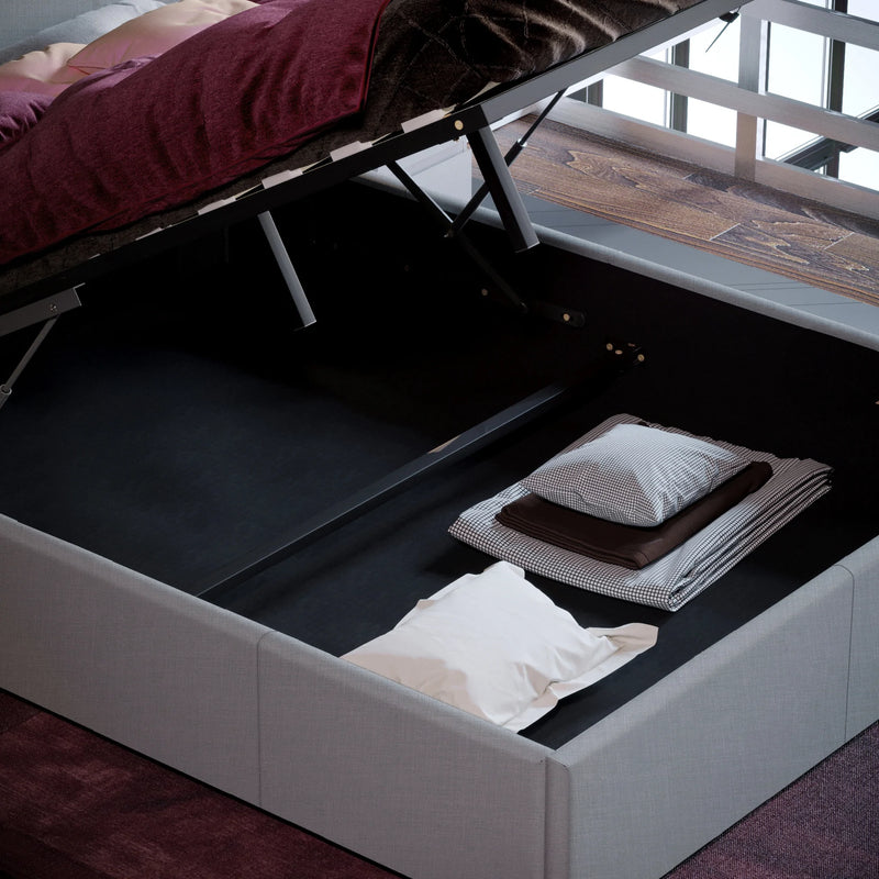 Muvazzi Double Light Grey Ottoman Bed With Large Underbed Storage