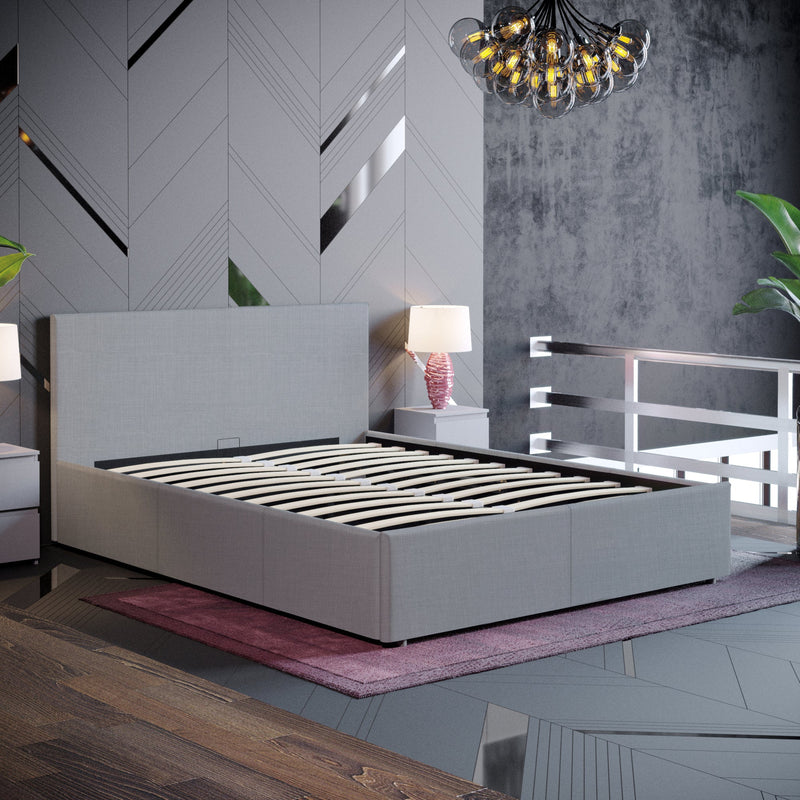 Muvazzi Double Light Grey Ottoman Bed With Large Underbed Storage