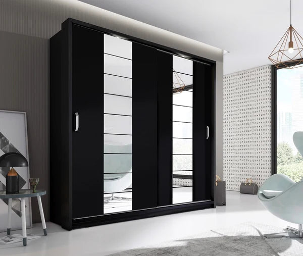 Aluzra Large 2 Door Sliding Mirror Door Wardrope High Gloss in 2 colours