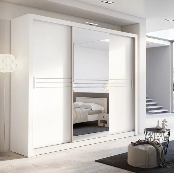 Cremava Large 3 Door Sliding Mirorr Wardrobe in 2 High Gloss Colours 250cm