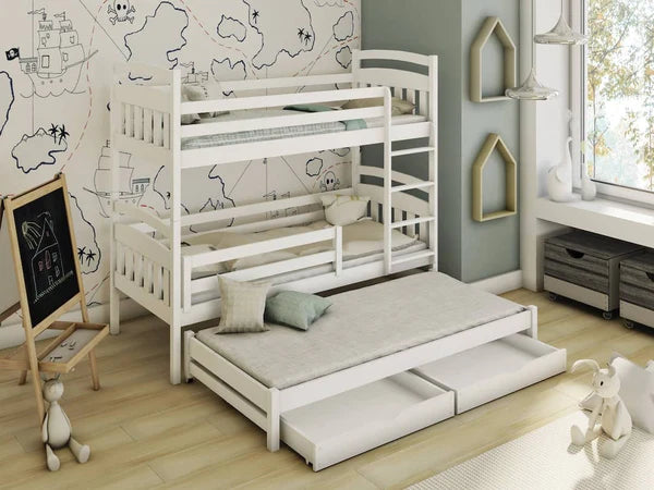 Luscanny XL Triple Wooden Bunk Bed with Trudle & Storage Drawers with