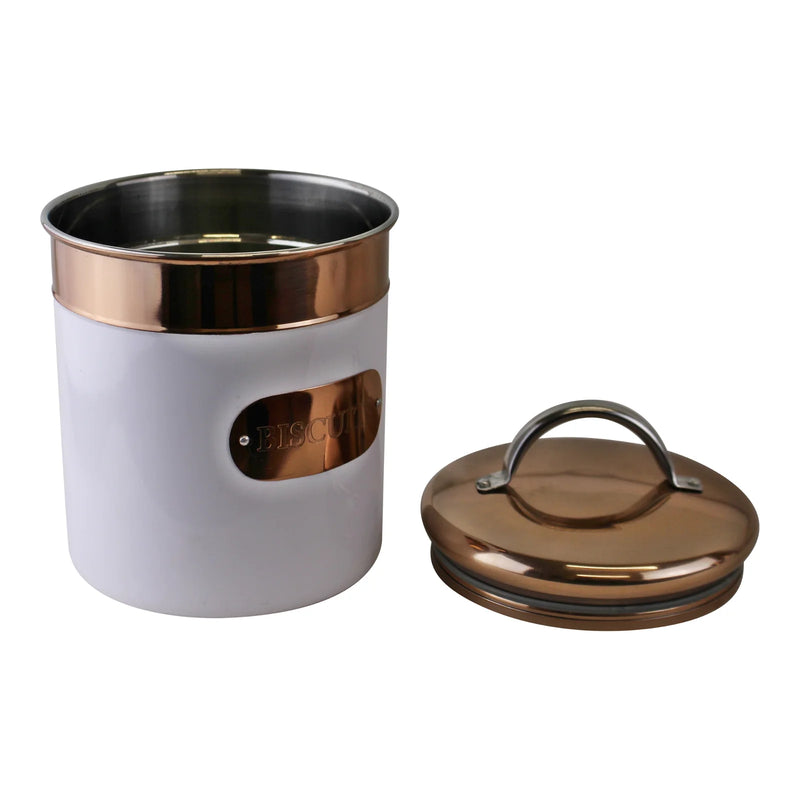 Large Copper And White Metal Airtight Biscuit Cookie Storage Tin Box Canister