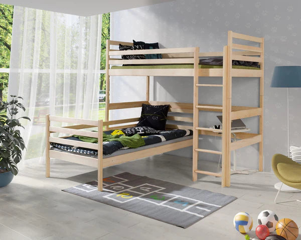Luscanny Large Pine Wooden Double Loft Bed With Ladder with mattress