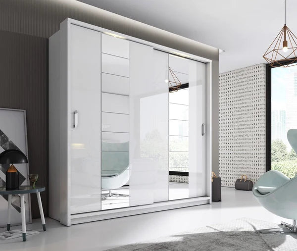 Aluzra Large 2 Door Sliding Mirror Door Wardrope High Gloss in 2 colours