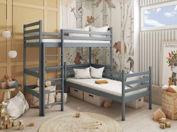 Luscanny Large Pine Wooden Double Loft Bed With Ladder with mattress