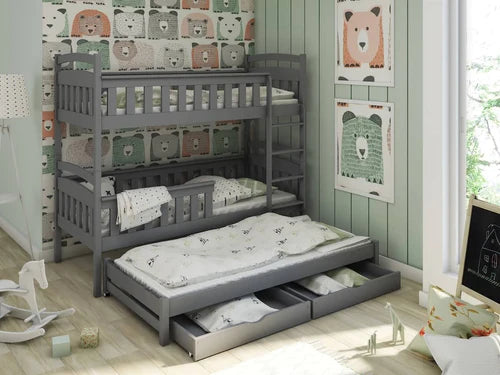 Lcanny Large Triple Wooden Bunk Bed with Drawer Storage