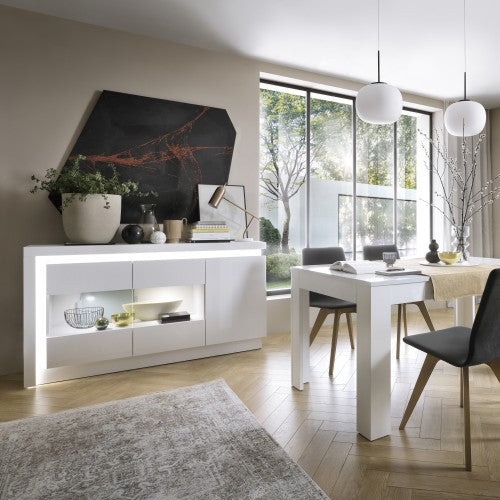 Luscanny verzzri 3 door glazed sideboard with LED Lightining in White and High Gloss