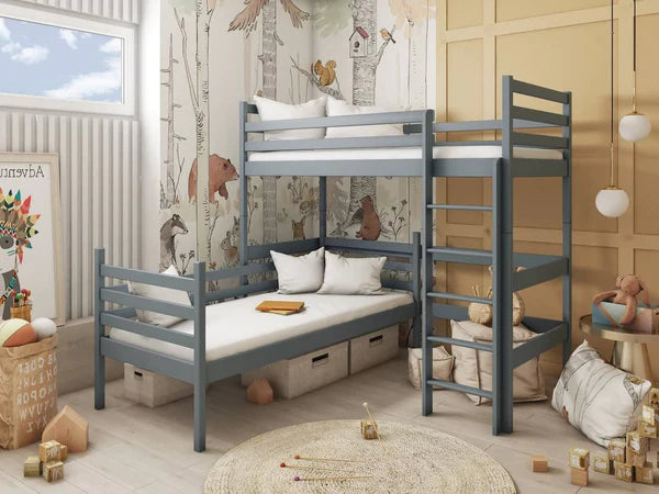 Luscanny Large Pine Wooden Double Loft Bed With Ladder with mattress