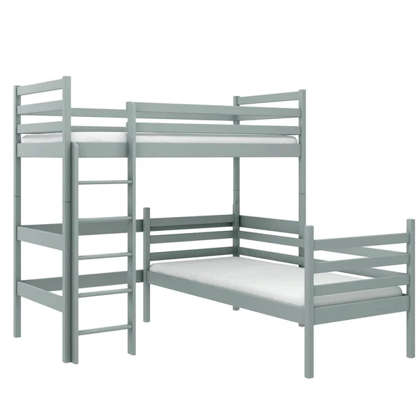 Luscanny Large Pine Wooden Double Loft Bed With Ladder with mattress