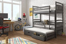 Luscanny XL Triple Wooden Bunk Bed with Trudle & Storage Drawers with mattress