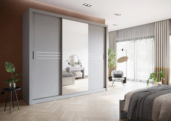 Cremava Large 3 Door Sliding Mirorr Wardrobe in 2 High Gloss Colours 250cm