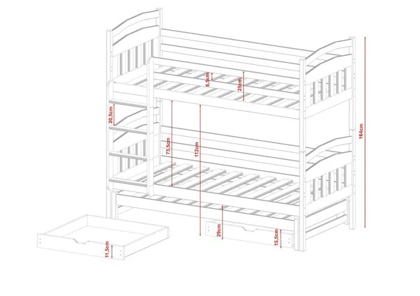 Luscanny XL Triple Wooden Bunk Bed with Trudle & Storage Drawers with mattress