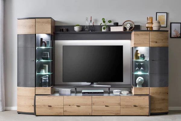 Luscanny Flezivine Polished Solid Wooden Oak Entertainment TV Display Unit 300cm