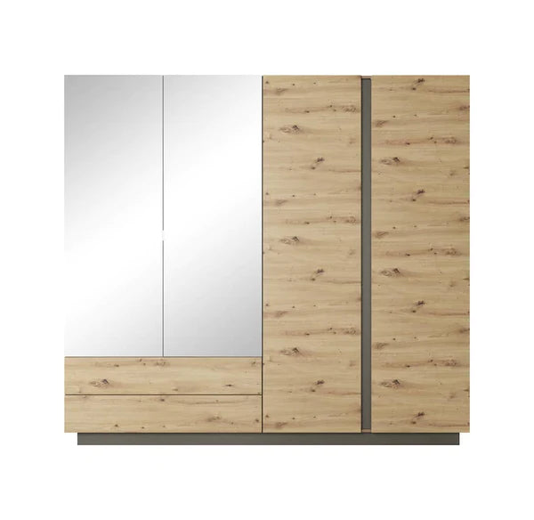 Zinsom Mirrored Wooden Hinged Door Wardrobe 220cm