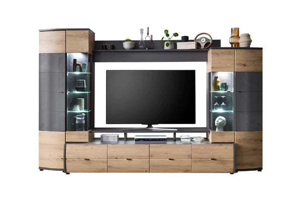 Luscanny Flezivine Polished Solid Wooden Oak Entertainment TV Display Unit 300cm