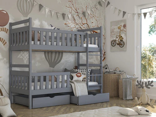 Levvrazae Wooden Bunk Bed with Trundle Storage and Fence for Kids Bedroom