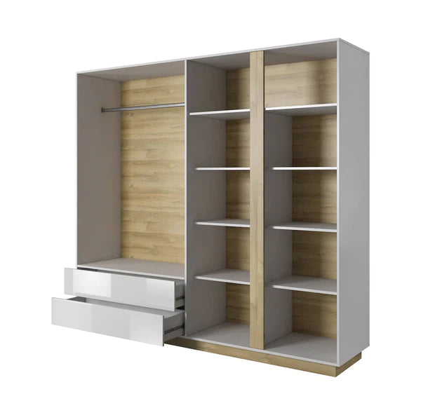 Zinsom Mirrored Wooden Hinged Door Wardrobe 220cm