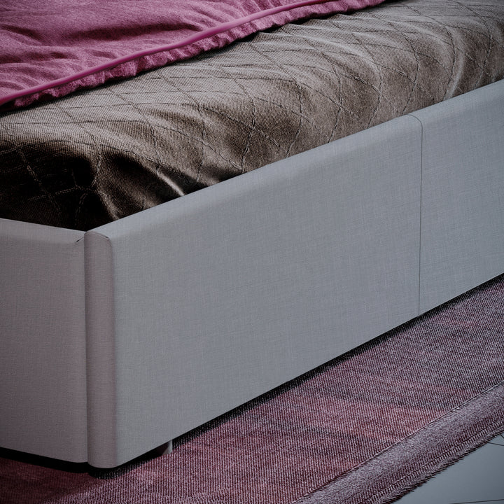Muvazzi King Size Ottoman Faux Leather Bed in Light Grey With Large Underbed Storage & Headboard