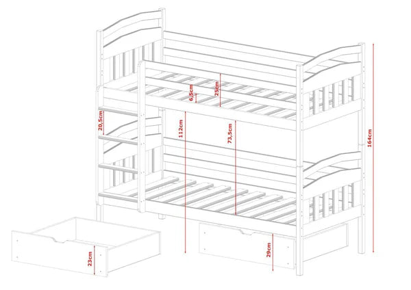 Luscanny Gabiano large wooden bunk bed with storage unit in 4 colours