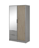 Nezliva Black Striped Polished Wooden Mirror Wardrobe with 2 Doors and 2 Drawers 105cm