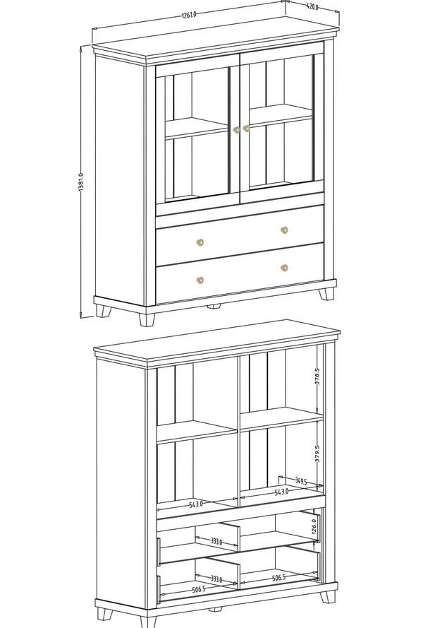 Luscanny Contemporary Display Cabinet with 2 Drawers in 2 Colours