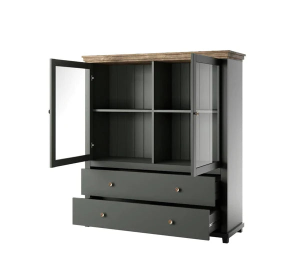 Luscanny Contemporary Display Cabinet with 2 Drawers in 2 Colours
