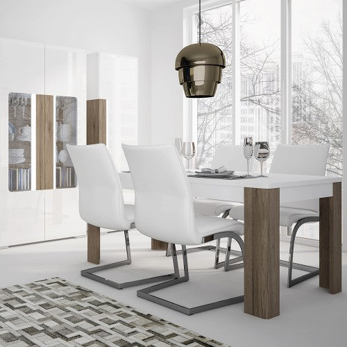 Marvezzi Large 160 cm Dining Table in High Gloss white & Oak For Living Room & Kitchen