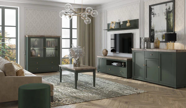 Luscanny Contemporary Display Cabinet with 2 Drawers in 2 Colours