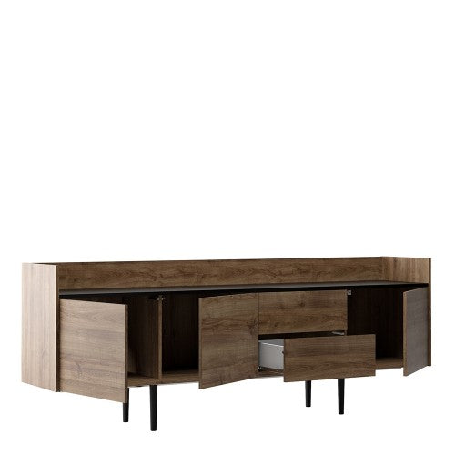 Luscanny TV Bennch Storgae Unit Sideboard 2 Drawers 3 Doors in Walnut and Black
