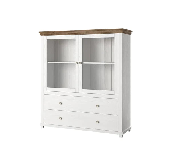 Luscanny Contemporary Display Cabinet with 2 Drawers in 2 Colours