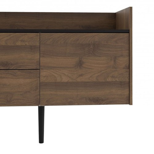 Luscanny TV Bennch Storgae Unit Sideboard 2 Drawers 3 Doors in Walnut and Black