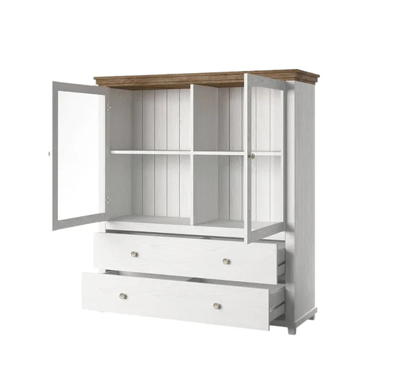 Luscanny Contemporary Display Cabinet with 2 Drawers in 2 Colours