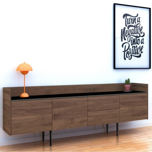 Luscanny TV Bennch Storgae Unit Sideboard 2 Drawers 3 Doors in Walnut and Black