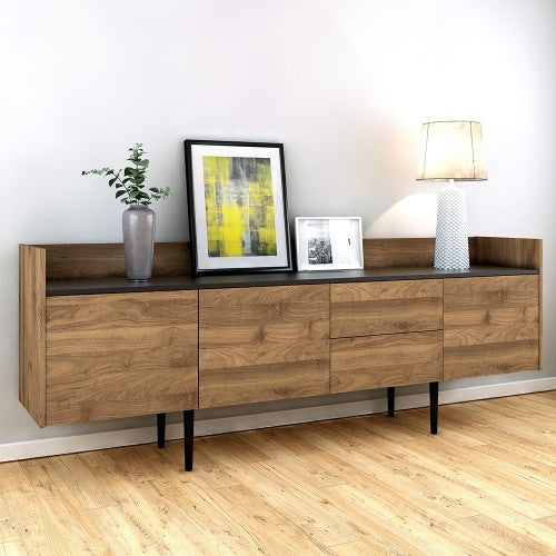 Luscanny TV Bennch Storgae Unit Sideboard 2 Drawers 3 Doors in Walnut and Black