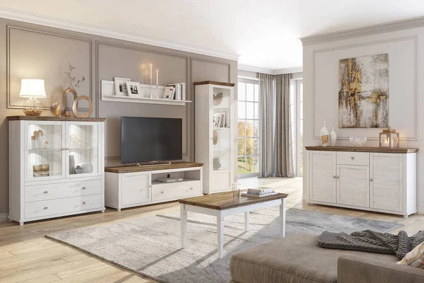 Luscanny Contemporary Display Cabinet with 2 Drawers in 2 Colours